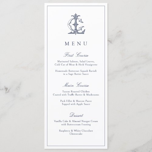 Elegant Vintage Decorative Monogram CL Wedding Menu