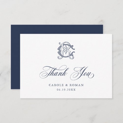Elegant Vintage Decorative Monogram CR Wedding Thank You Card