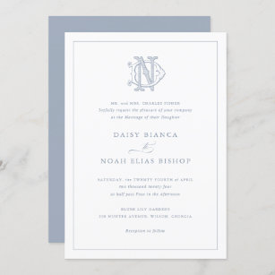 Elegant Vintage Decorative Monogram DN Wedding Invitation