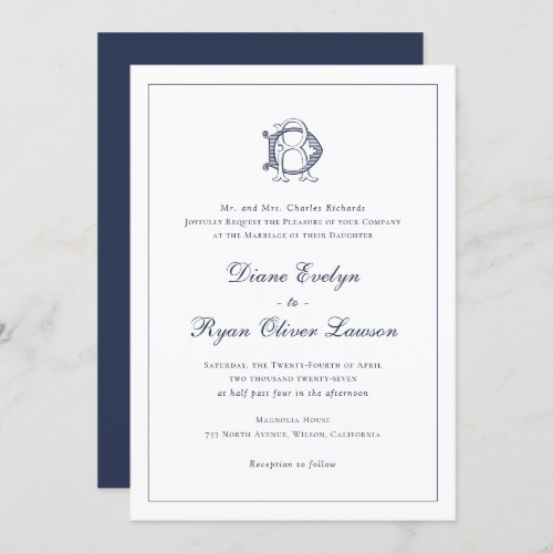 Elegant Vintage Decorative Monogram DR RD Wedding Invitation