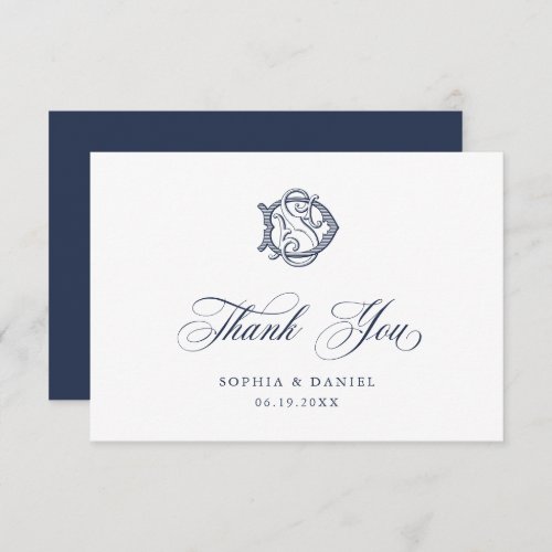 Elegant Vintage Decorative Monogram DS Wedding Thank You Card