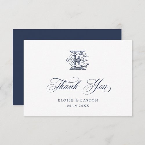 Elegant Vintage Decorative Monogram EE Wedding Thank You Card