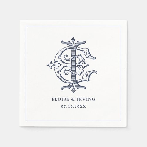 Elegant Vintage Decorative Monogram EI Wedding Napkins