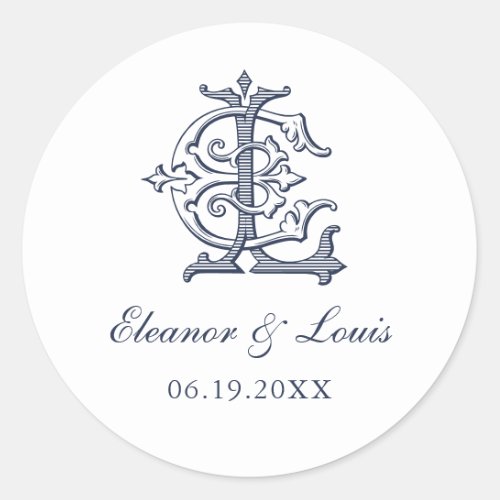 Elegant Vintage Decorative Monogram EL Wedding Classic Round Sticker