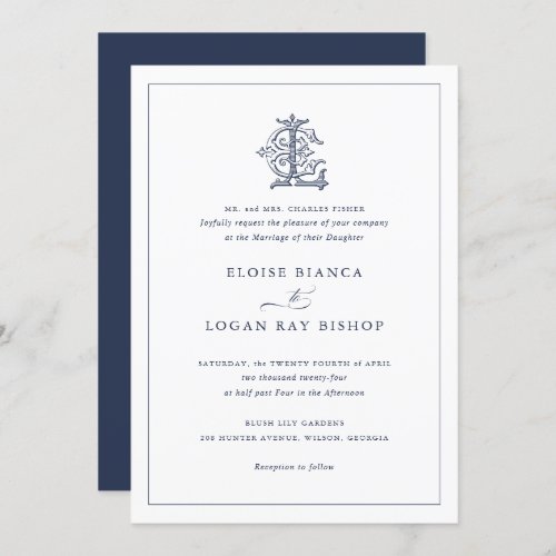 Elegant Vintage Decorative Monogram EL Wedding Invitation