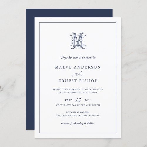 Elegant Vintage Decorative Monogram EM ME Wedding Invitation