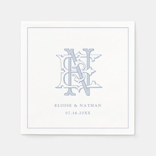 Elegant Vintage Decorative Monogram EN Wedding Napkins