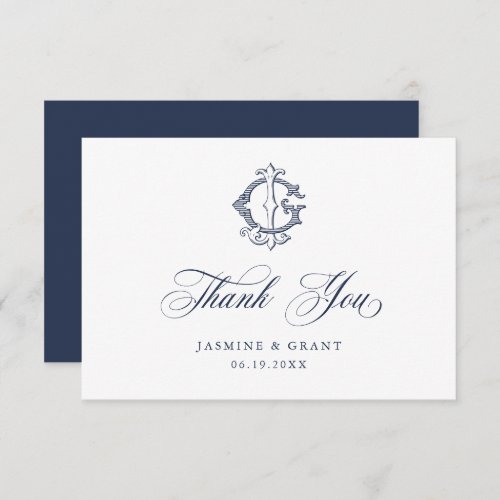 Elegant Vintage Decorative Monogram GJ Wedding Thank You Card
