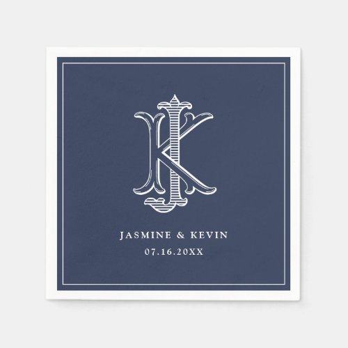 Elegant Vintage Decorative Monogram JK Wedding Napkins