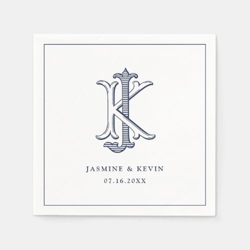 Elegant Vintage Decorative Monogram JK Wedding Napkins