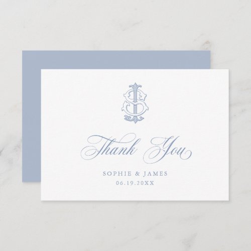 Elegant Vintage Decorative Monogram JS Wedding Thank You Card