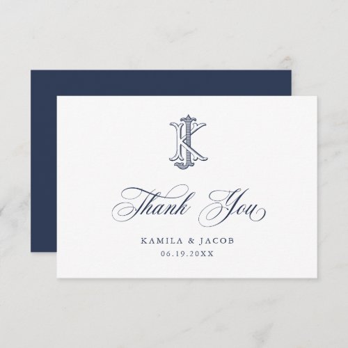 Elegant Vintage Decorative Monogram KJ Wedding Thank You Card