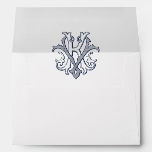 Elegant Vintage Decorative Monogram KV Wedding Envelope