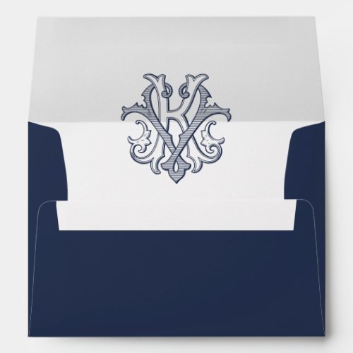 Elegant Vintage Decorative Monogram KV Wedding Envelope