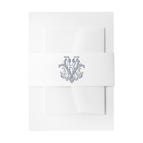 Elegant Vintage Decorative Monogram KV Wedding Invitation Belly Band