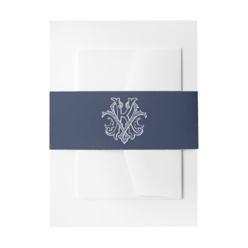 Elegant Vintage Decorative Monogram KV Wedding Invitation Belly Band