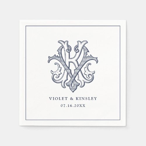 Elegant Vintage Decorative Monogram KV Wedding Napkins