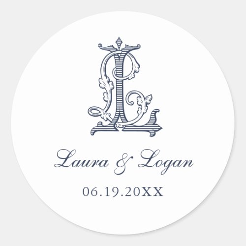 Elegant Vintage Decorative Monogram LL Wedding Classic Round Sticker
