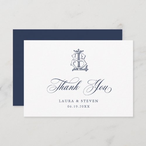 Elegant Vintage Decorative Monogram LS Wedding Thank You Card