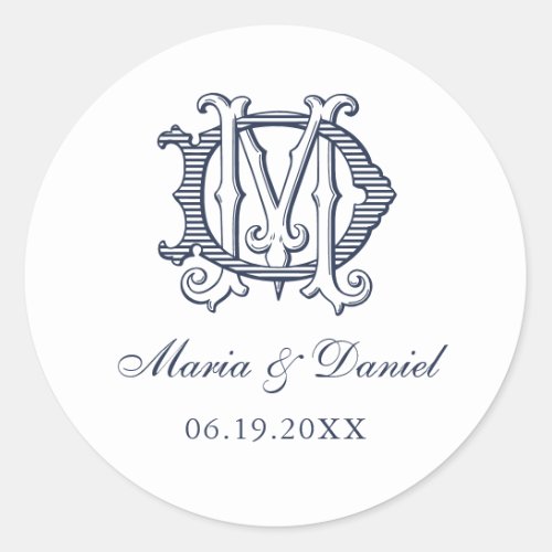 Elegant Vintage Decorative Monogram MD Wedding Classic Round Sticker