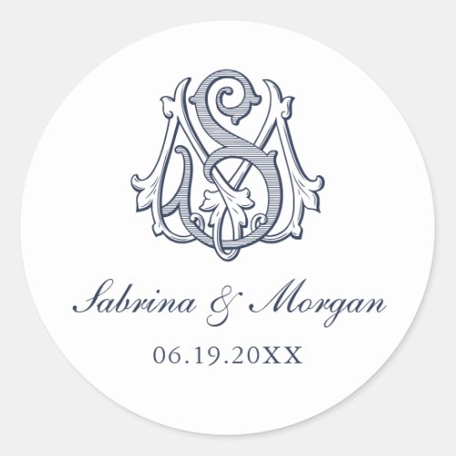 Elegant Vintage Decorative Monogram MS Wedding Classic Round Sticker