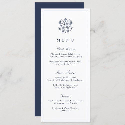 Elegant Vintage Decorative Monogram MW WM Wedding Menu