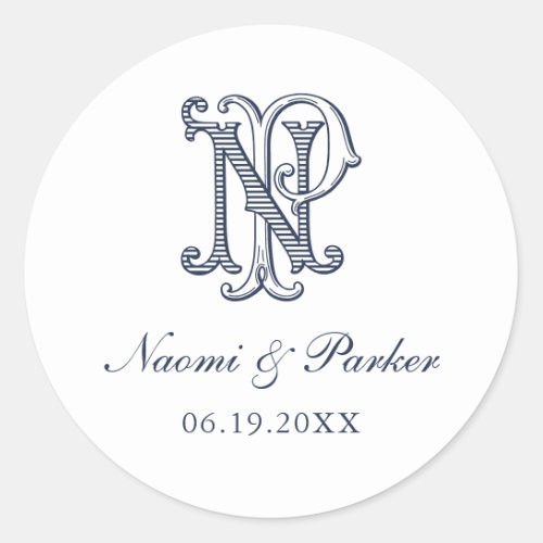 Elegant Vintage Decorative Monogram NP Wedding Classic Round Sticker