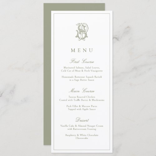 Elegant Vintage Decorative Monogram PS SP Wedding Menu