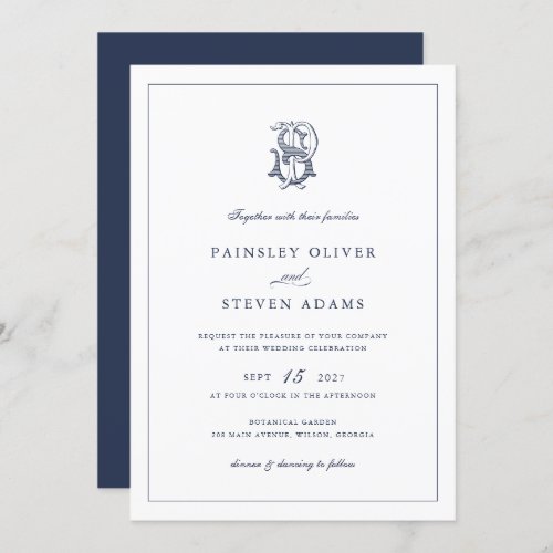 Elegant Vintage Decorative Monogram PS Wedding Invitation