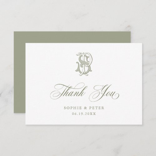 Elegant Vintage Decorative Monogram PS Wedding Thank You Card