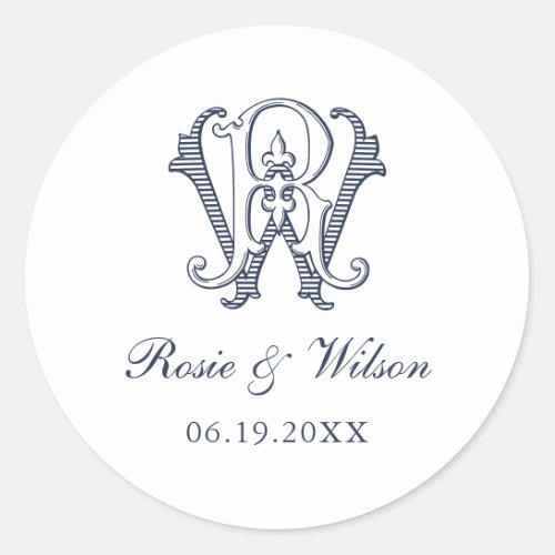 Elegant Vintage Decorative Monogram RW Wedding Classic Round Sticker