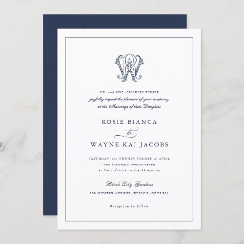 Elegant Vintage Decorative Monogram RW Wedding Invitation