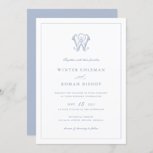 Elegant Vintage Decorative Monogram RW WR Wedding Invitation