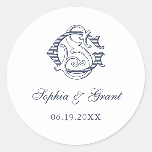 Elegant Vintage Decorative Monogram SG GS Wedding Classic Round Sticker