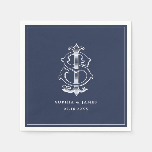 Elegant Vintage Decorative Monogram SJ JS Wedding Napkins