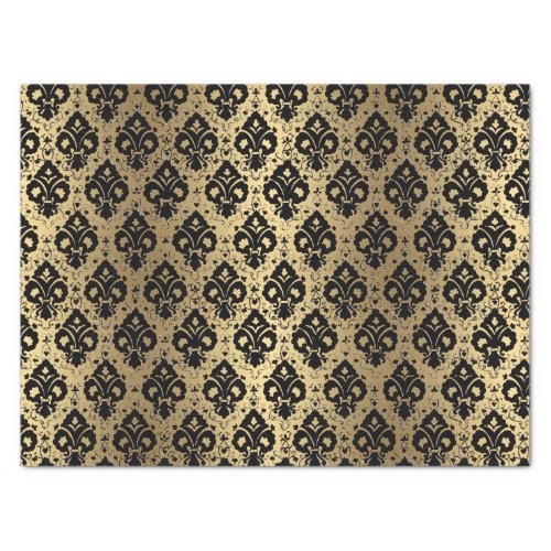 Elegant Vintage Decoupage Black Gold Damask Tissue Paper