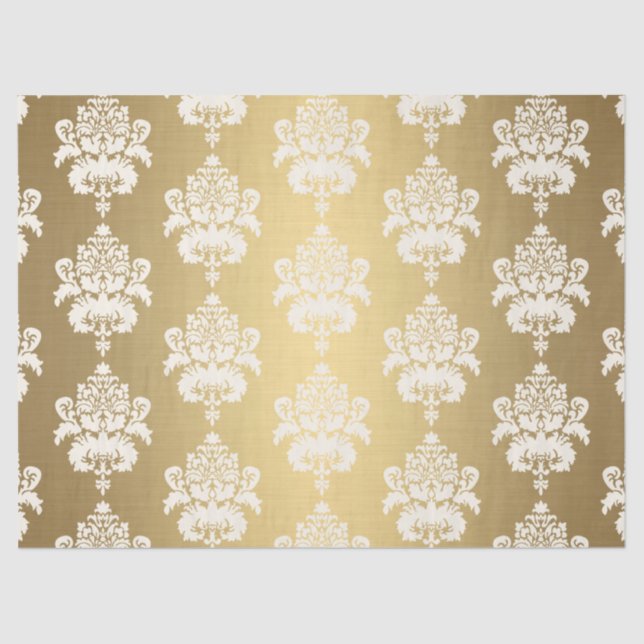 Elegant Vintage Decoupage Glowing Gold Damask  Tissue Paper (Front)