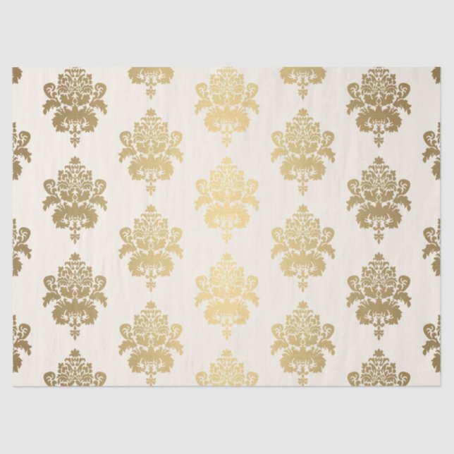 Elegant Vintage Decoupage Glowing Gold Damask Tissue Paper (Front)