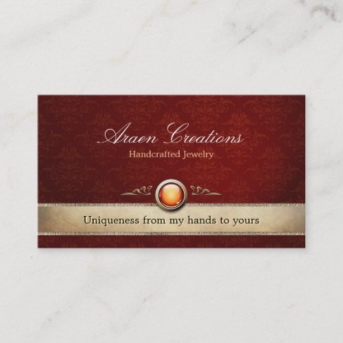 Elegant Vintage Deep Cherry Damask Pattern Jewelry Business Card