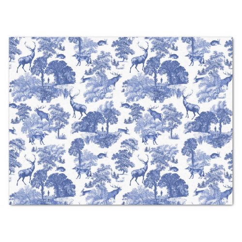 Elegant Vintage Deer Fox Hare Blue Country Toile Tissue Paper
