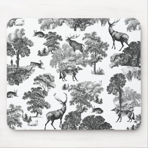 Elegant Vintage Deer Fox Hare Country Toile Mouse Pad