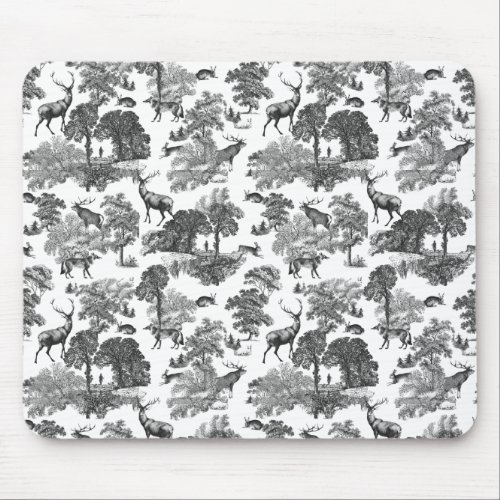 Elegant Vintage Deer Fox Hare Country Toile Mouse Pad