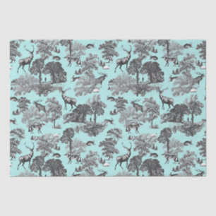 Elegant Vintage Deer Fox Hare Country Toile Teal Tissue Paper