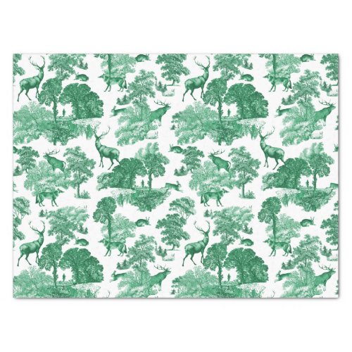 Elegant Vintage Deer Fox Hare Green Country Toile Tissue Paper