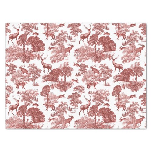 Elegant Vintage Deer Fox Hare Red Country Toile Tissue Paper