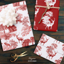 Elegant Vintage Deer in Woodland Red Toile Pattern