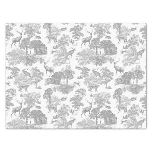 Elegant Vintage Deer Woodland Grey Country Toile Tissue Paper