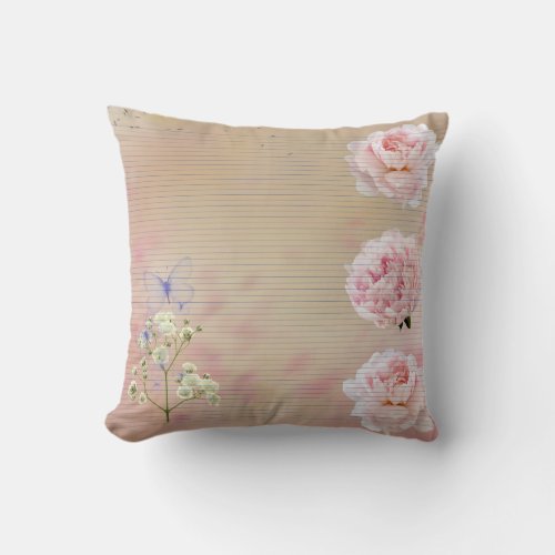 Elegant vintage design pink roses retro art on  throw pillow
