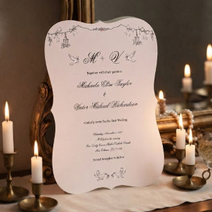 Elegant Vintage Dove Garland Classic Wedding Invitation
