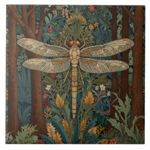 Elegant vintage dragonfly art boho chic botanical  ceramic tile